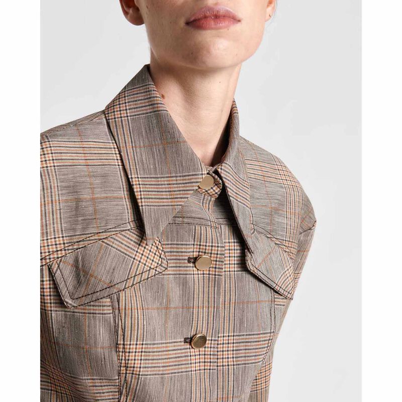 Cue European Linen Wool Check Cropped Jacket image number 2